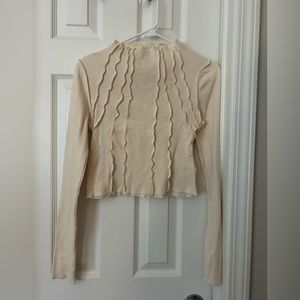 Urban Outfitters Cropped Cream Ribbed Long Sleeve Shirt